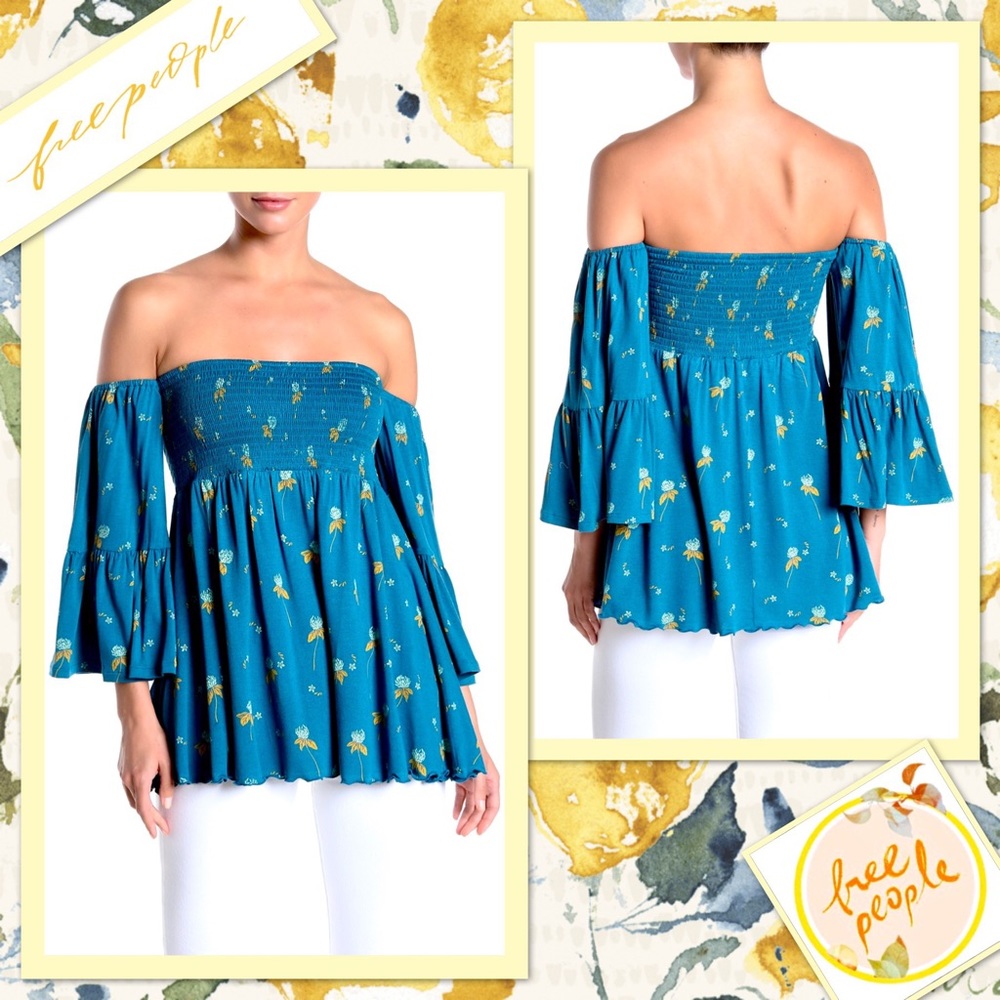 Free People Lana Off the Shoulder Tunic Turquoise - Picture 5 of 8